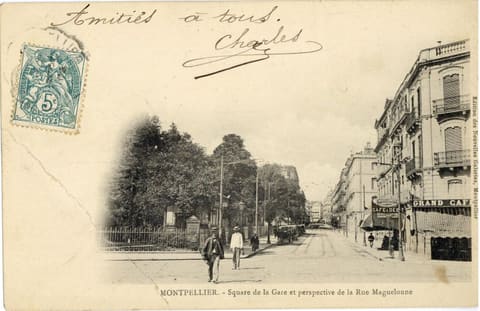 Square de la Gare et perspective de la rue Maguelone
