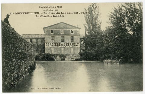 Inondations du Midi, 16 Octobre 1907, Montpellier La Crue du Lez au Pont Juvénal, La Glacière Inondée