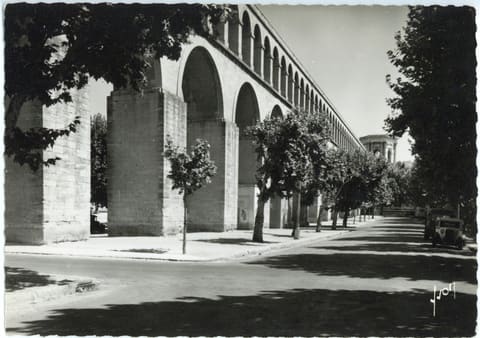Hérault L'Aqueduc, dans le fond : le Château d'Eau du Peyrou