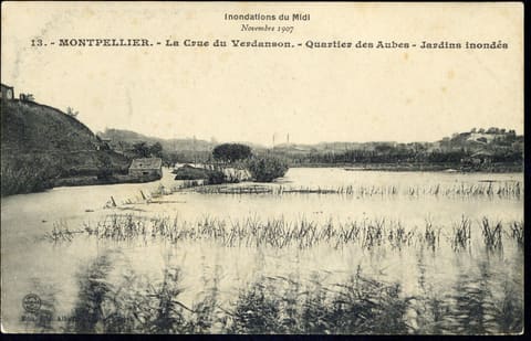 La Crue du Verdanson, Qurtier des Aubes, Jardins inondés, Inondations du Midi, Novembre 1907
