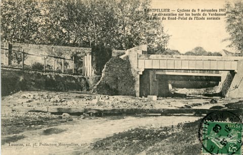 Cyclone du 9 novembre 1907, La dévastation sur les bords du Verdanson au pont du rond-point de l'Ecole Normale