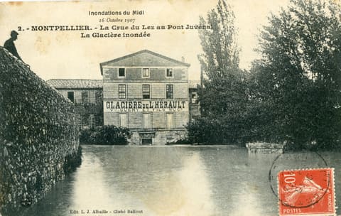 2, Montpellier, La crue du Lez au Pont Juvénal, La glacière inondée, Inondations du Midi, 16 octobre 1907