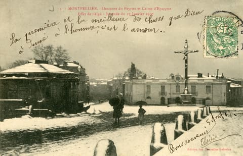 1, Montpellier, Descente du Peyrou et Caisse d'Epargne, Effet de neige, Journée du 23 janvier 1907