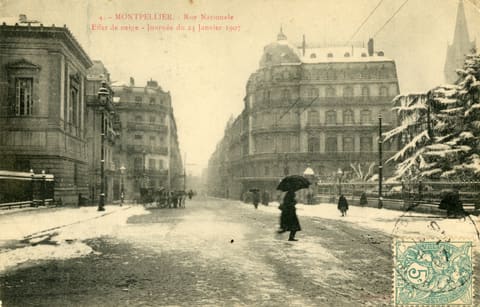 4, Montpellier, Rue Nationale, Effet de neige, Journée du 23 janvier 1907