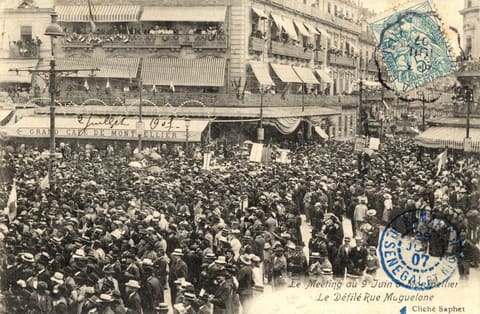 Le Meeting au 9 Juin 1907 à Montpellier Le Défilé Rue Maguelone
