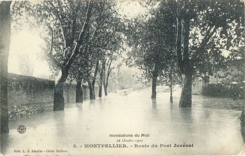 Inondations du Midi 16 Octobre 1907 Montpellier Route du Pont Juvenal